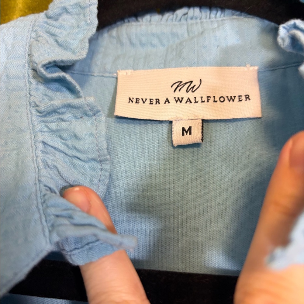 Never a Wallflower High Neck Dress Carolina Blue Seersucker Mini Medium $288 - Picture 5 of 8